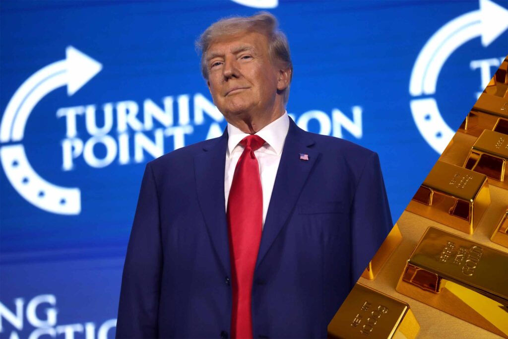 Montaje de Donald Trump con unos lingotes de oro en el margen derecho